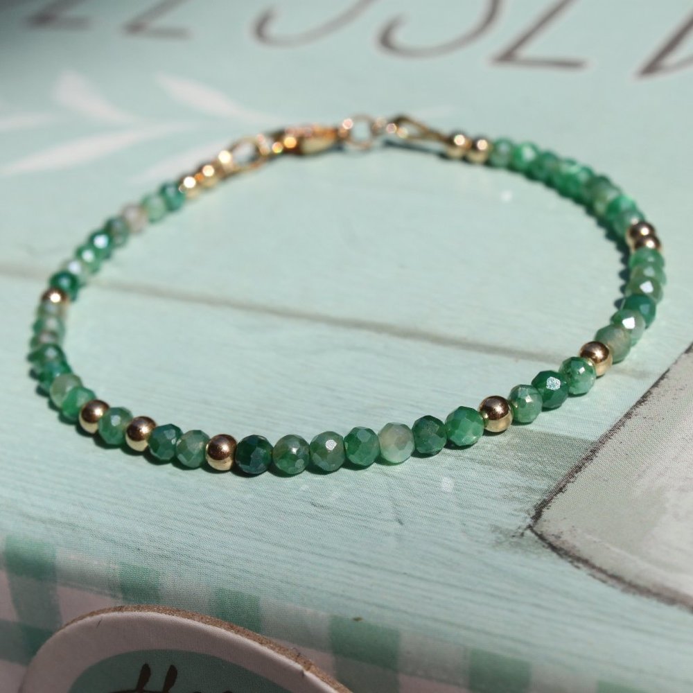 Natural Green Shaded Moonstone & 14kt GF Bracelet